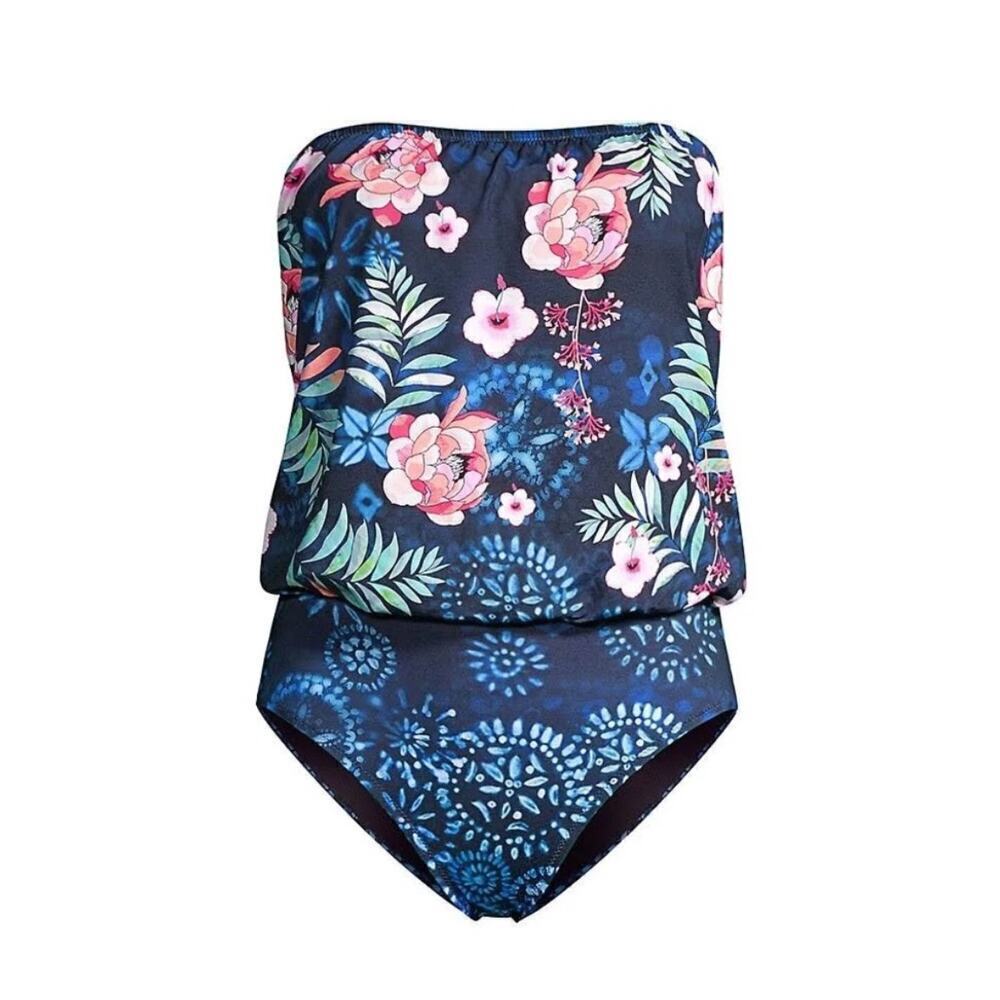 Johnny Was Strapless Annia Floral Onepiece Swimsuit S - Picture 1 of 7